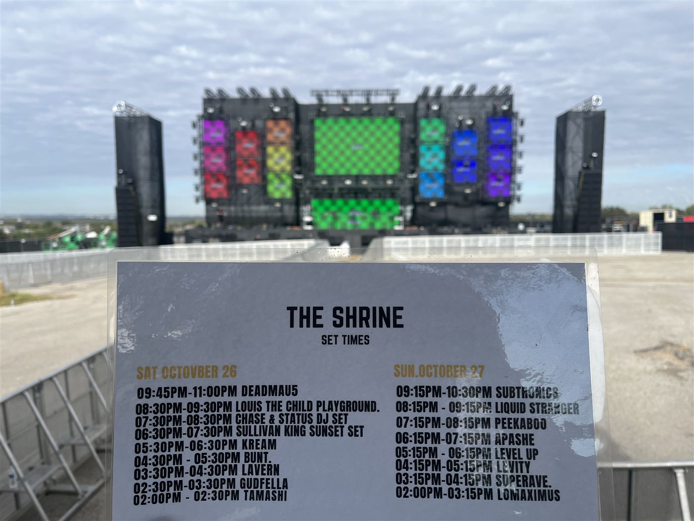 Set times board: The Shrine