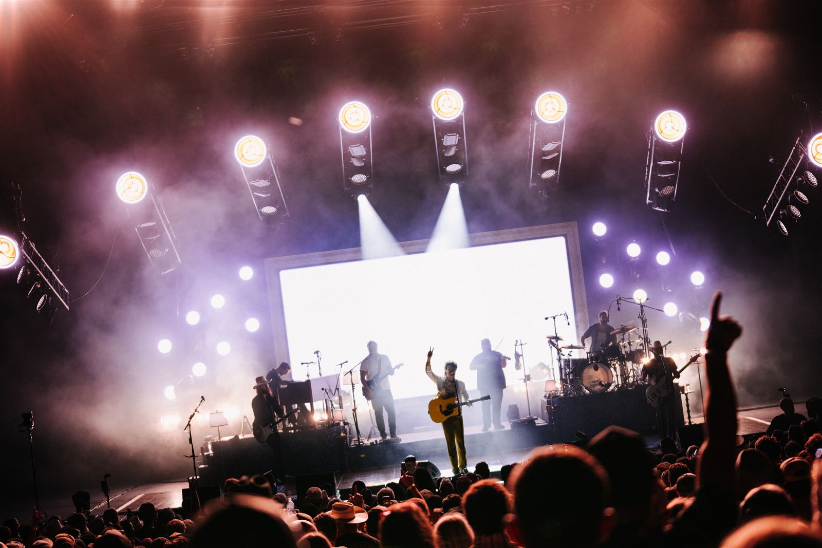 Flatland Cavalry on the Work of Heart Tour, all-white beam look over the stage